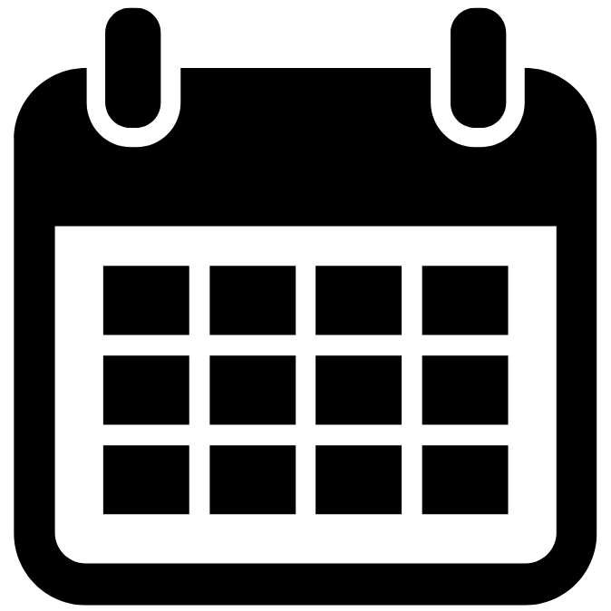 A black calendar icon on a plain white background.