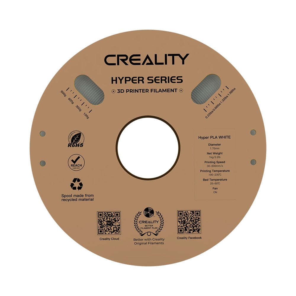 Creality3D - Creality Hyper PLA Filament 1,75 mm Matériau d'impression 3D  haute fluidité haute vitesse Bobine d'extrusion stable Dimensions 1 kg (2,2  lb) Précision +/- 0,03 mm Standard 1 rouleau - Noir 